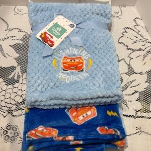 Disney Baby Cars Lightning McQueen 2 Pack Blue Baby Blanket Set 30”x36”